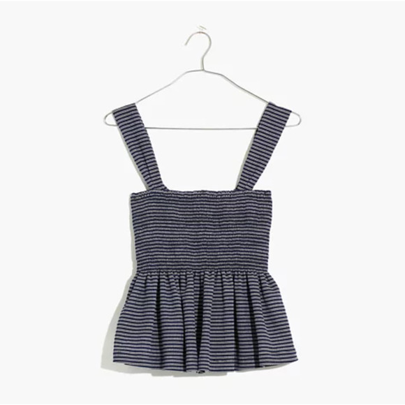 Madewell Texture & Thread Smocked Peplum Tank Top in Stripe Size XXS - Picture 14 of 14